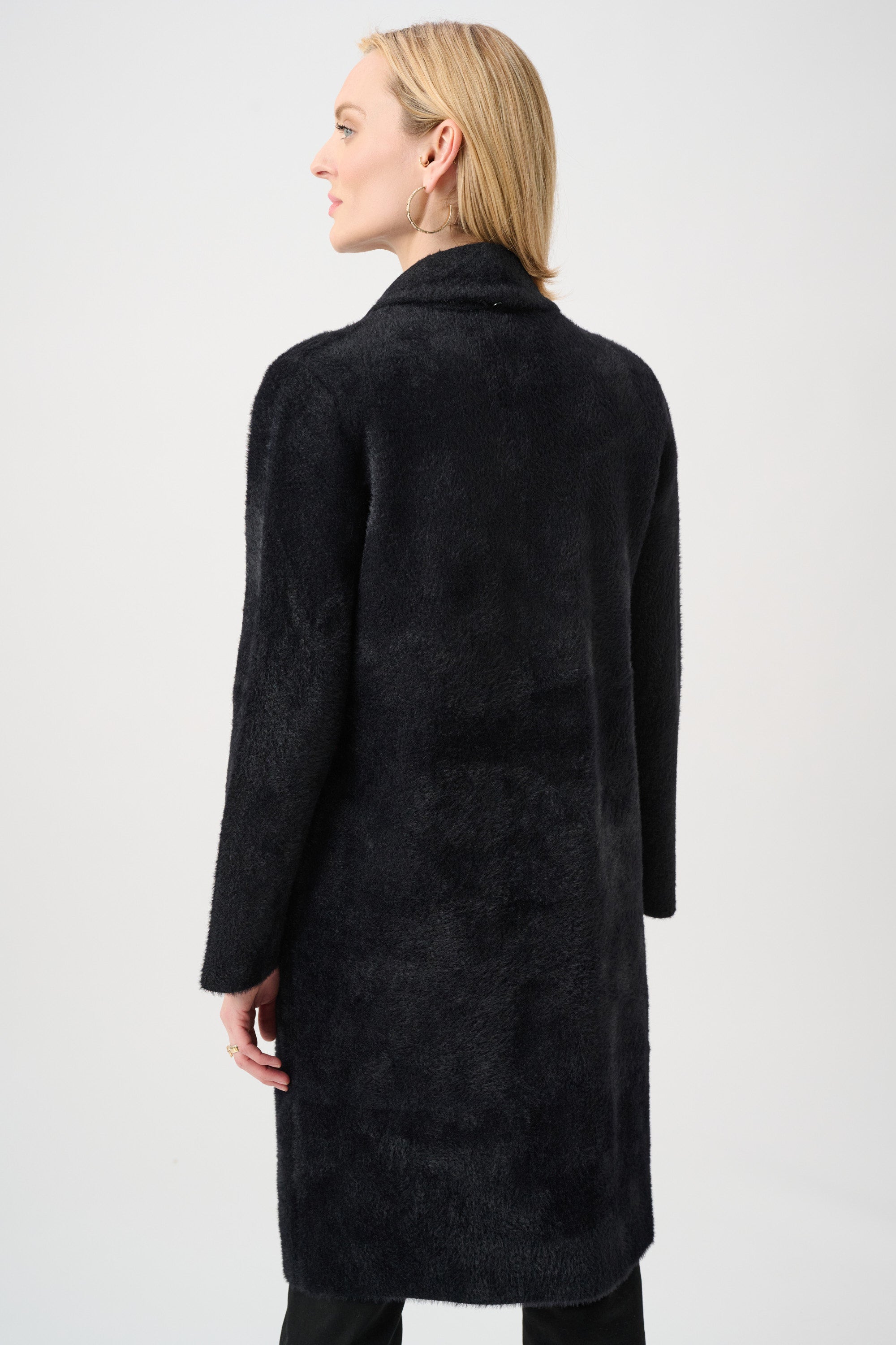 JOSEPH RIBKOFF FEATHER YARN KNIT COAT WITH DETACHABLE FAUX FUR COLLAR