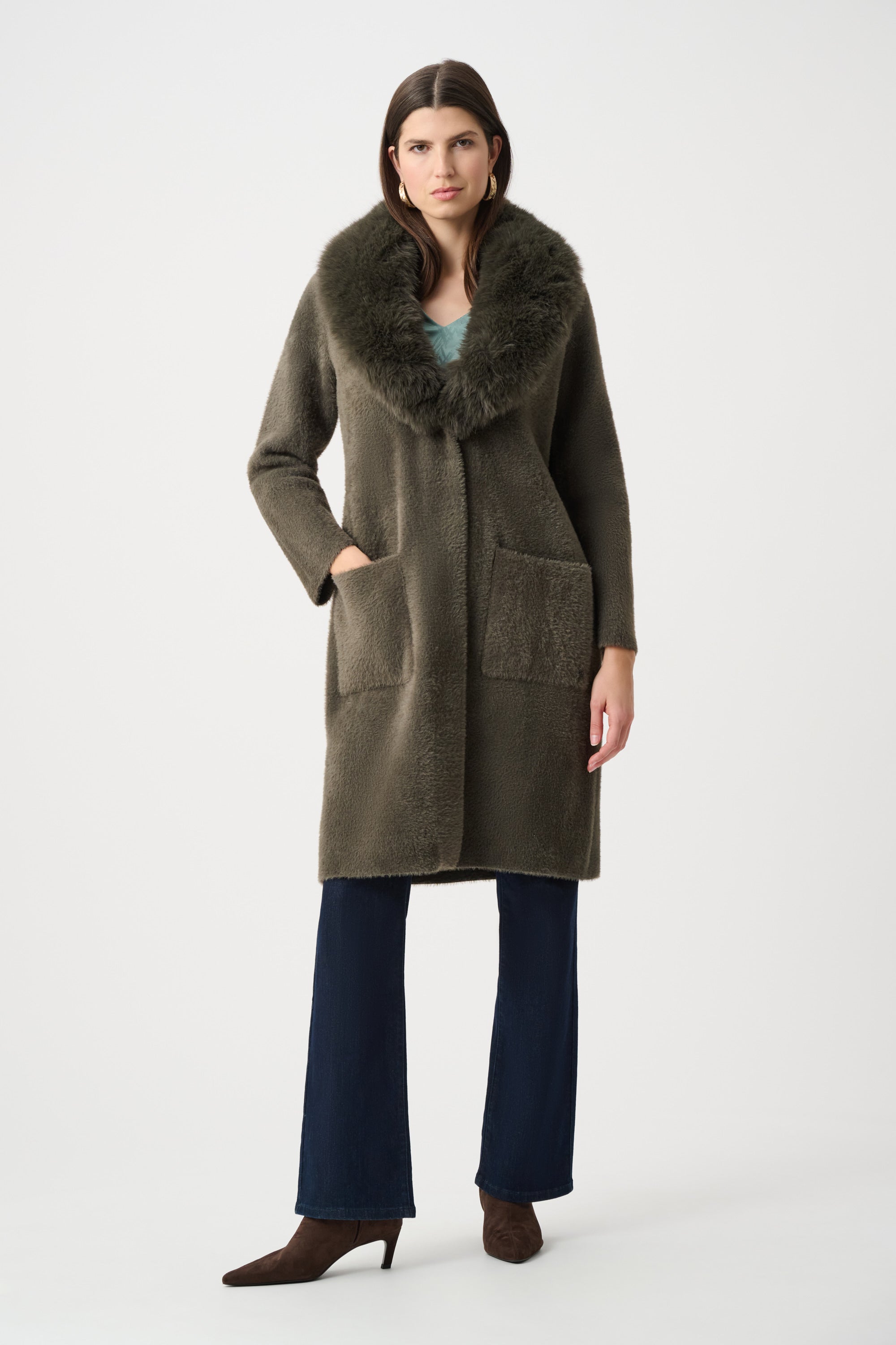 JOSEPH RIBKOFF FEATHER YARN KNIT COAT