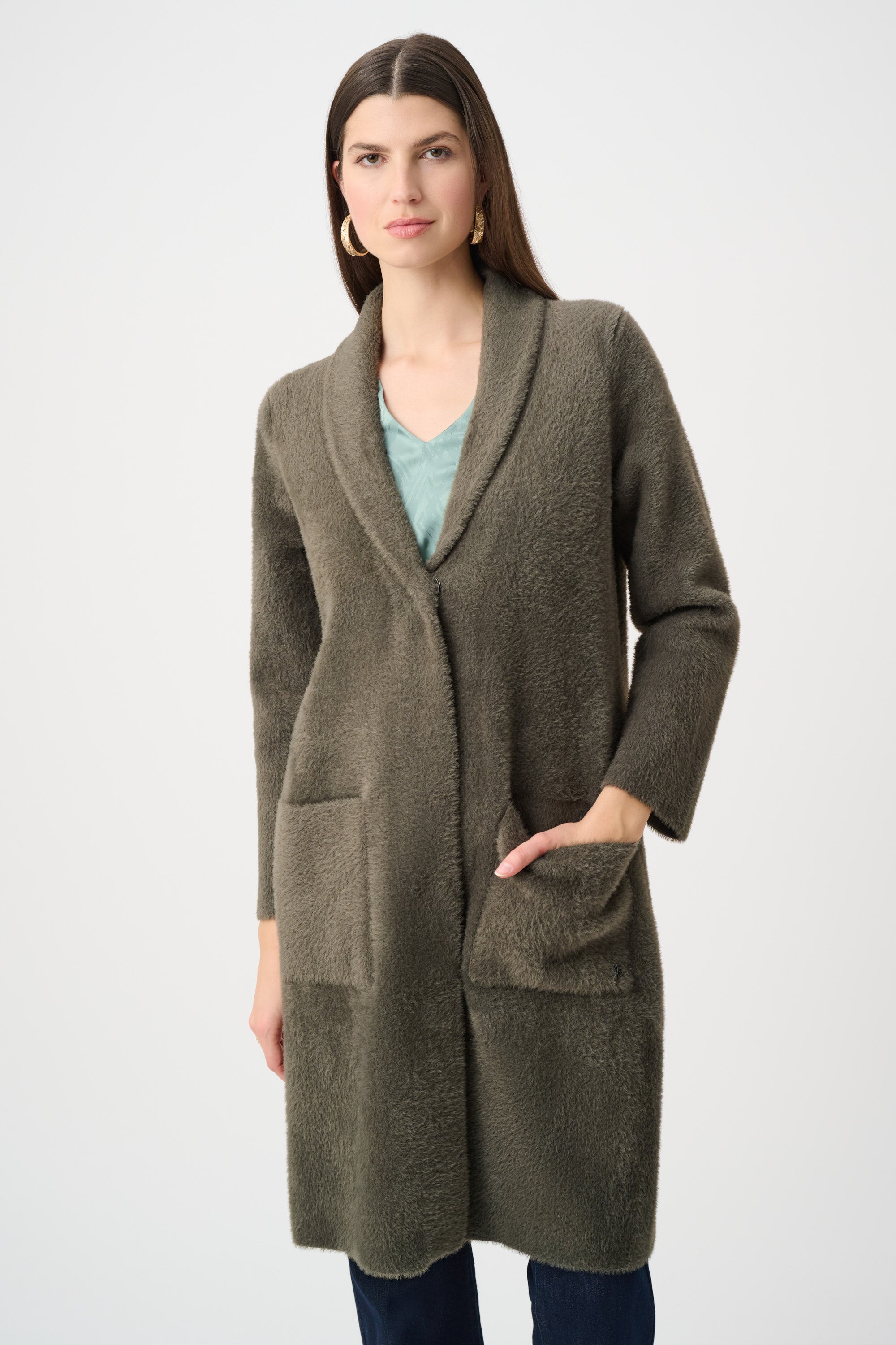 JOSEPH RIBKOFF FEATHER YARN KNIT COAT