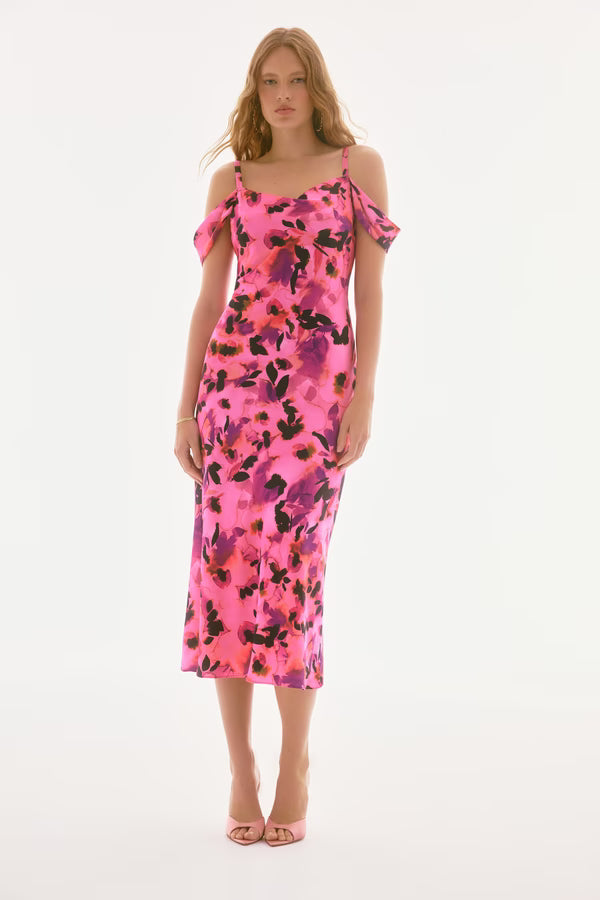 Joseph Ribkoff Floral Cold-Shoulder Sheath Dress - Black/Multi