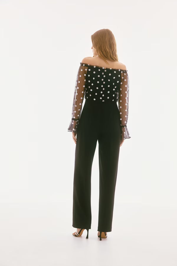 Joseph Ribkoff - Polka-Dot Off-Shoulder Ruffled Jumpsuit